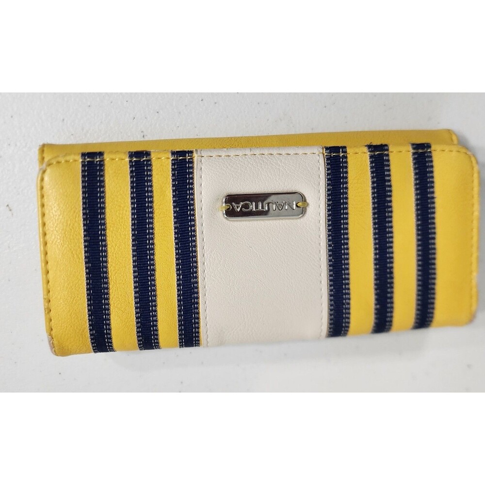 Nautica Womens Wallet Yellow Blue Stripe Credit Card ID Holder Zippered 8"x4"
